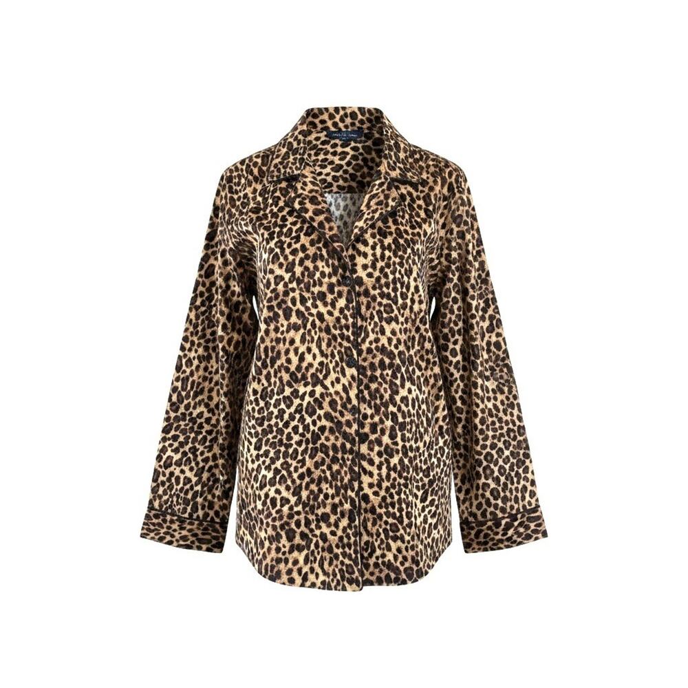 LAUREN Ralph Lauren Leopard Print PJ Top XL Button Front Sleepwear Lounge Shirt